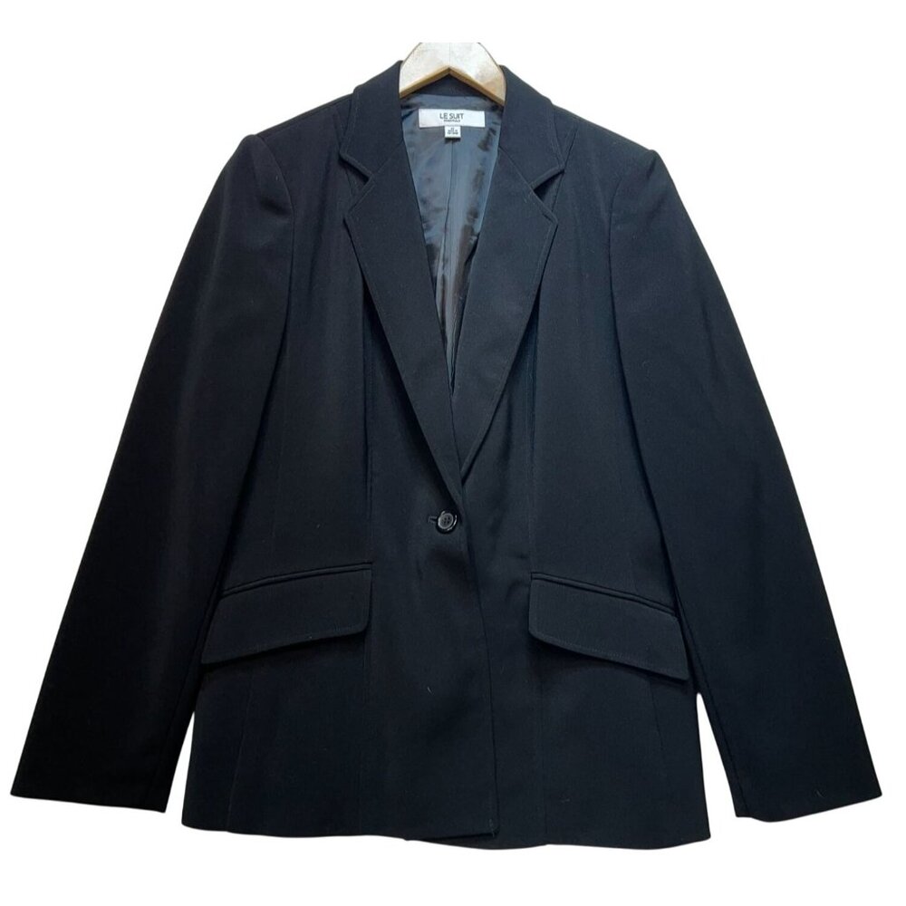 Le Suit Essentials Womens One Button Blazer Suit Jacket Long Sleeve Siz 10 Black